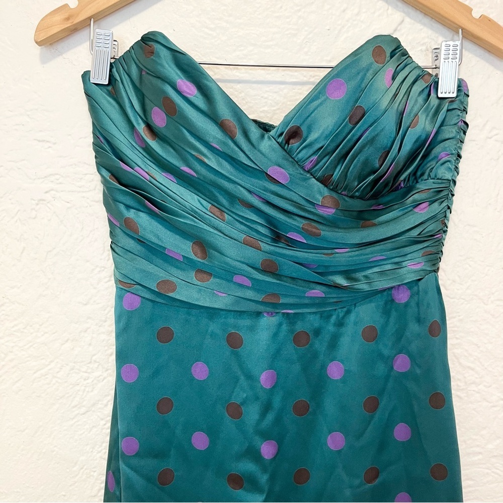 Vintage Betsey Johnson Dress 90s Y2K 4 Silk Satin Teal Polka Dot - Picture 12 of 13